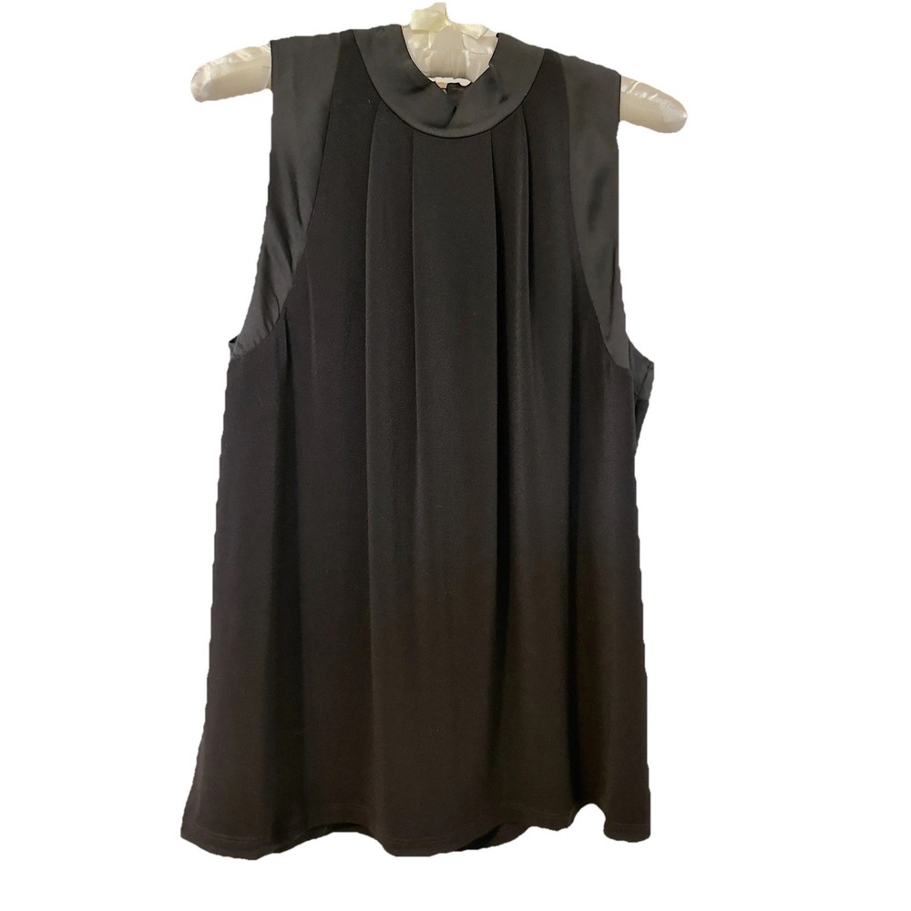 Ann Taylor Women's Black‎ Mock Neck Satin Trim Tank Shell Blouse Top, SMALL